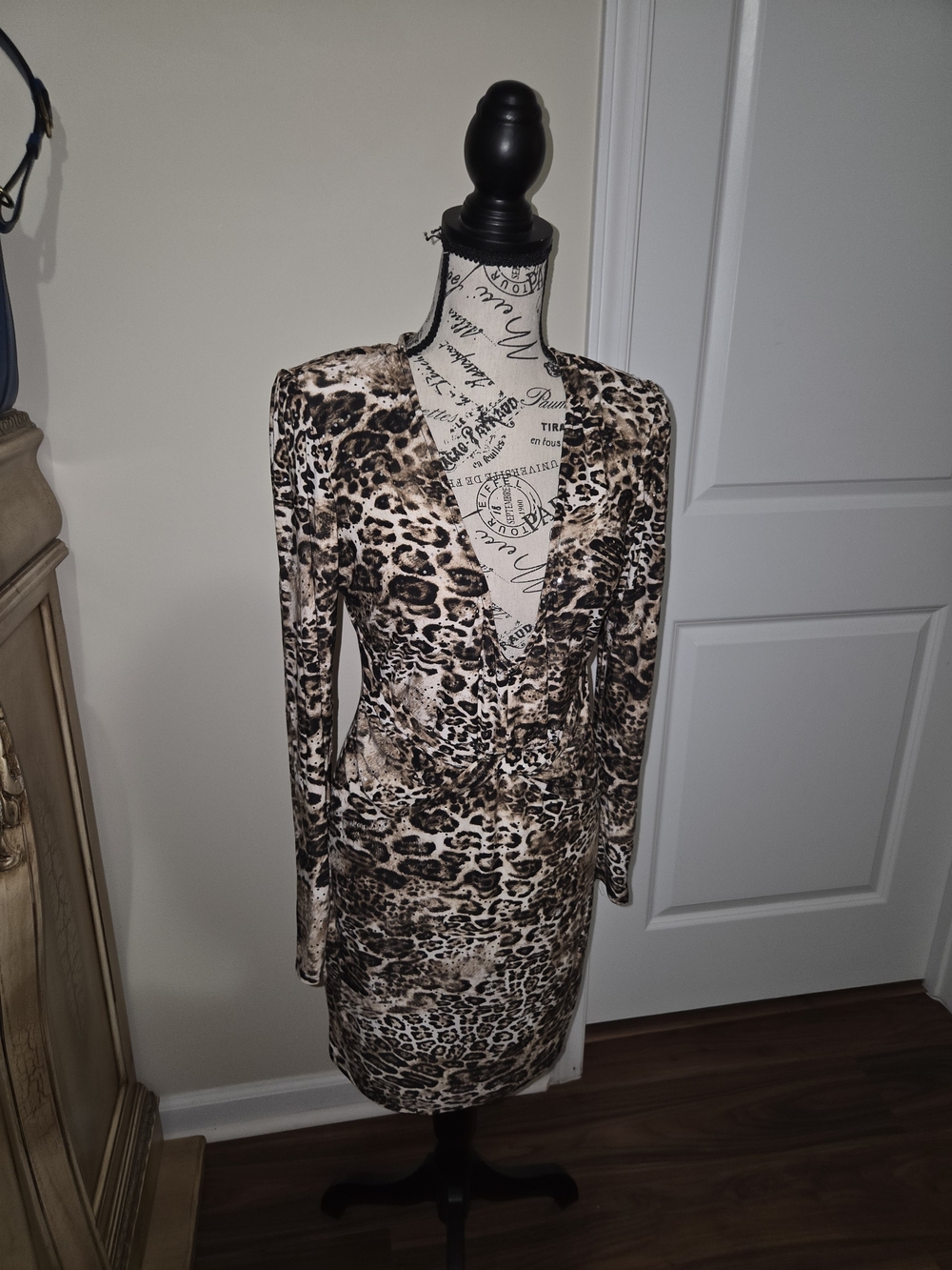 VENUS Leopard Print Long Sleeve Wrap Dress - Brown & Cream